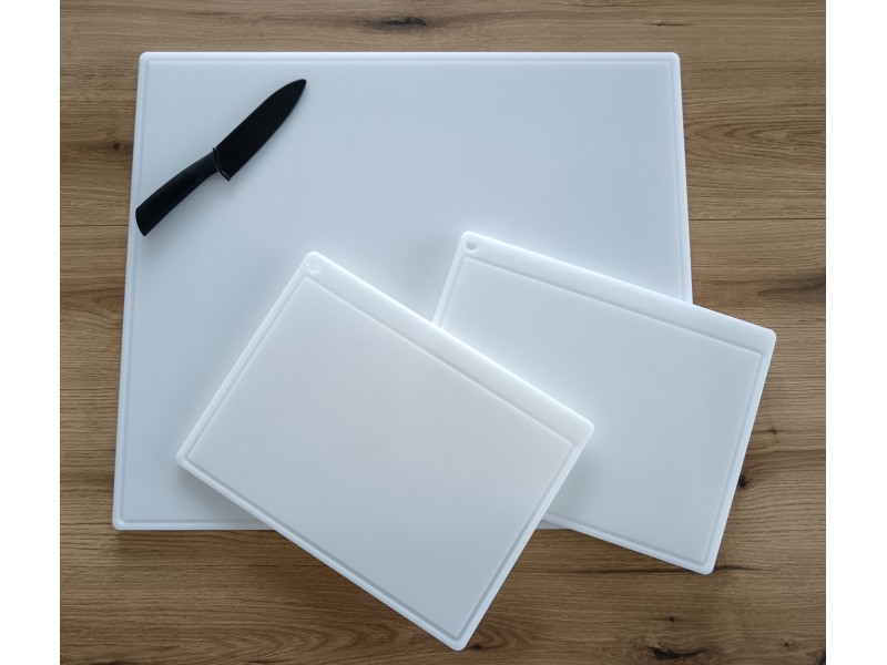 White polyethylene boards with rounded edges and grooves